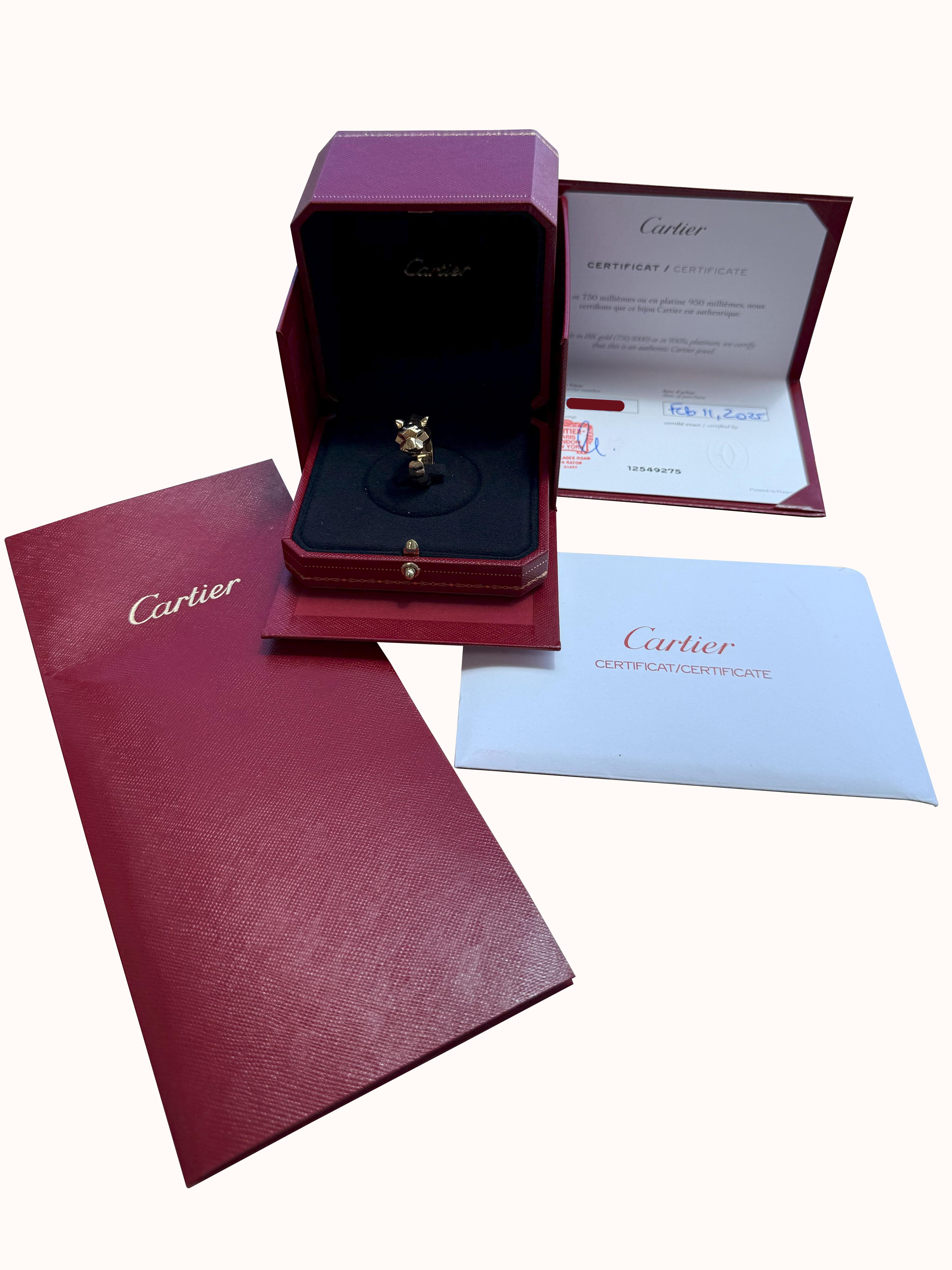 Cartier Panthère de Cartier Tsavorite Garnets Onyx Ring Yellow Gold For Sale 1