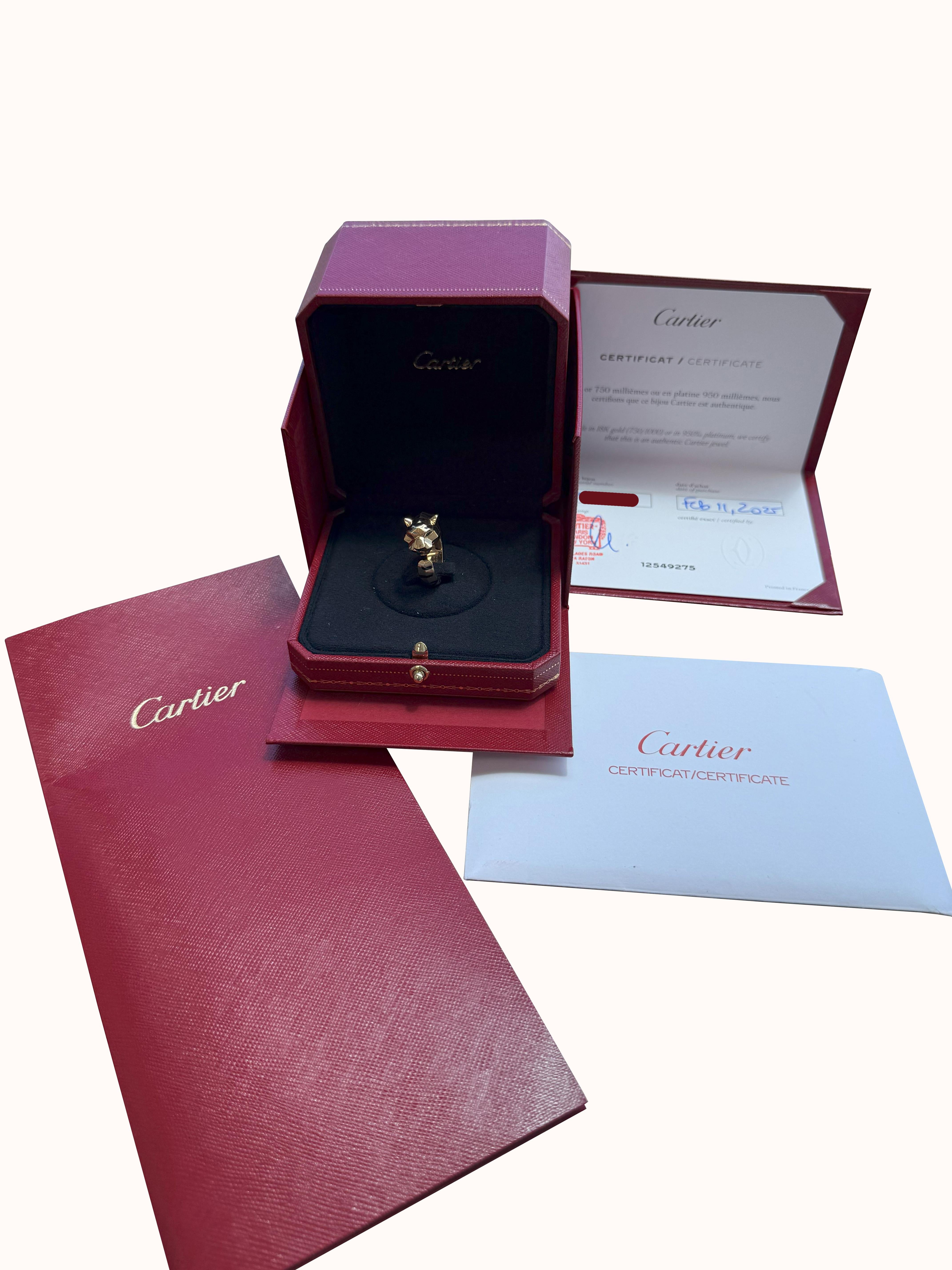 Cartier Panthère de Cartier Tsavorite Garnets Onyx Ring Yellow Gold For Sale 2
