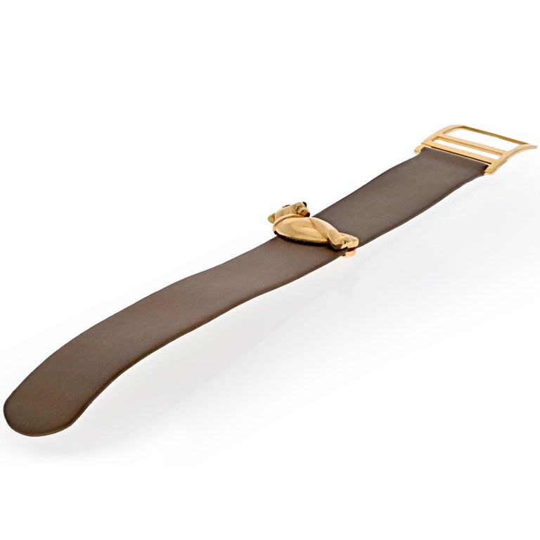 Cartier Panthere De Cartier Tsavorite Onyx 18K Yellow Gold Leather Cuff