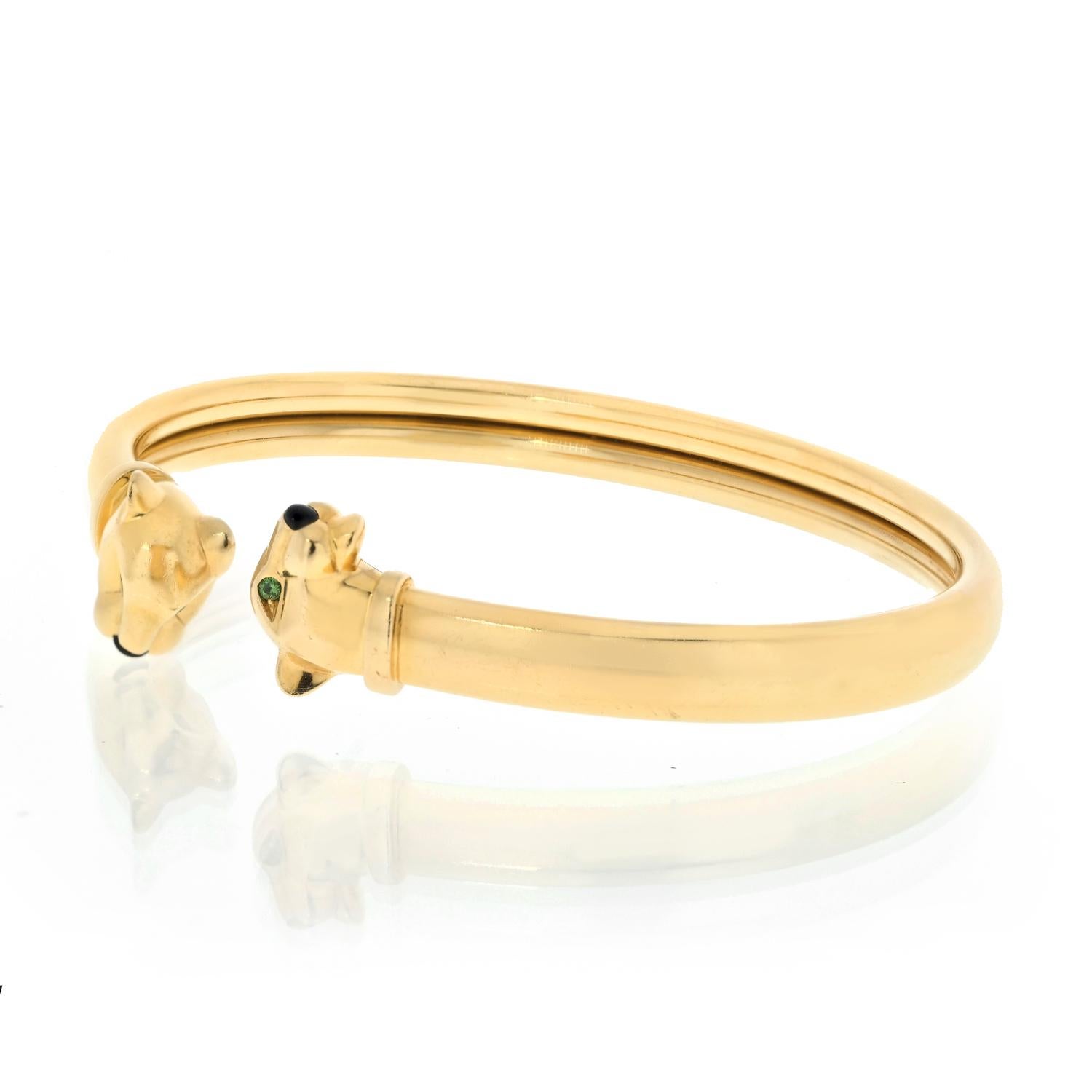 Cartier Panthere de Cartier Offenes Armband aus 18 Karat Gelbgold mit Tsavorit und Onyx 18 im Zustand „Hervorragend“ in New York, NY