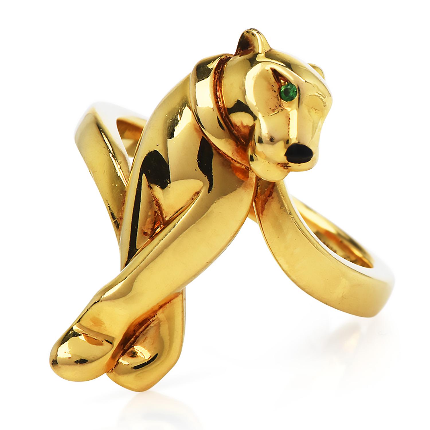 Cartier Panthere 18K  Gold Panther Design Cocktail Ring from the collection of Cartier Panthere de Cartier.

This outstanding example of Cartier's timelessness has a panther as the center of attention.

18K Yellow Gold Panthere Ring by Cartier.

Two