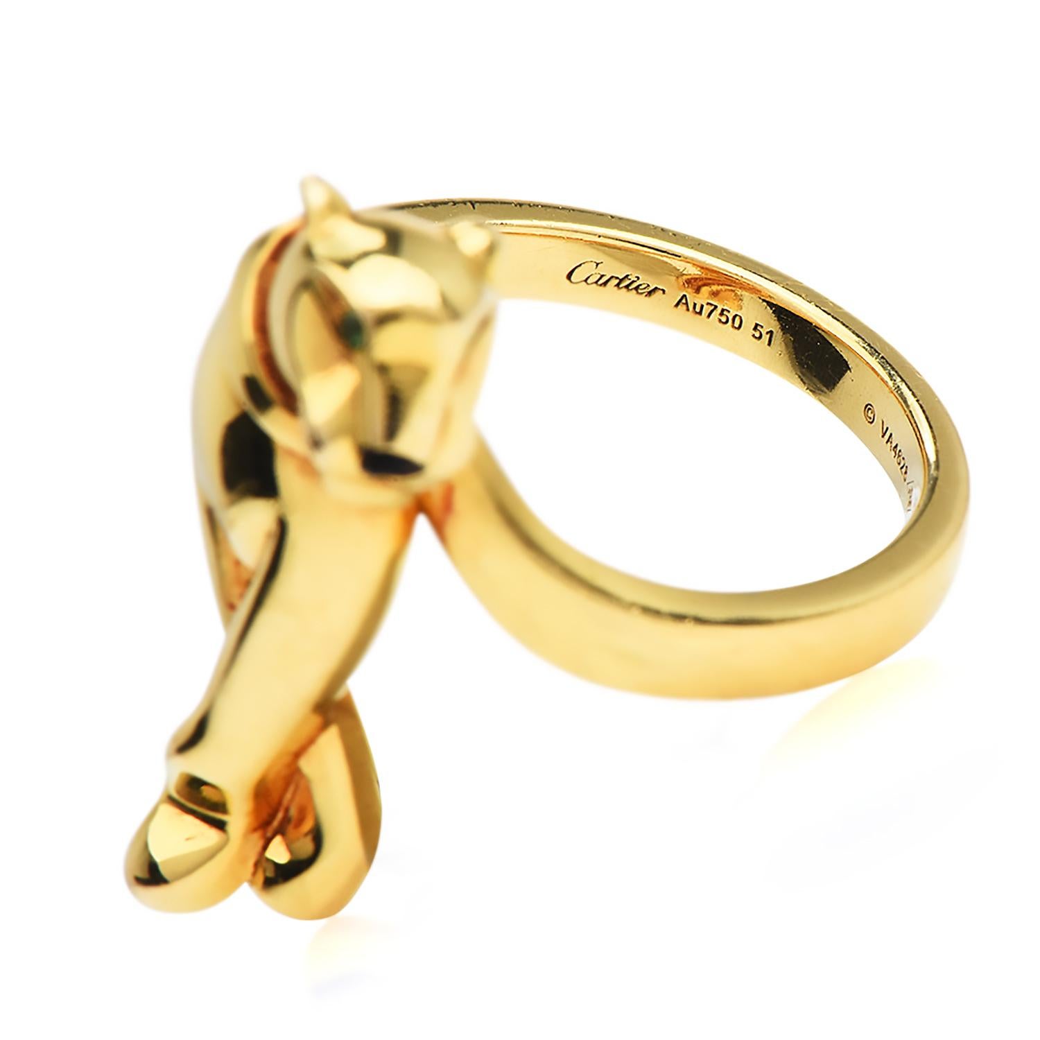 Round Cut Cartier Panthere de Cartier Tsavorite Onyx 18K Yellow Gold Panther Ring