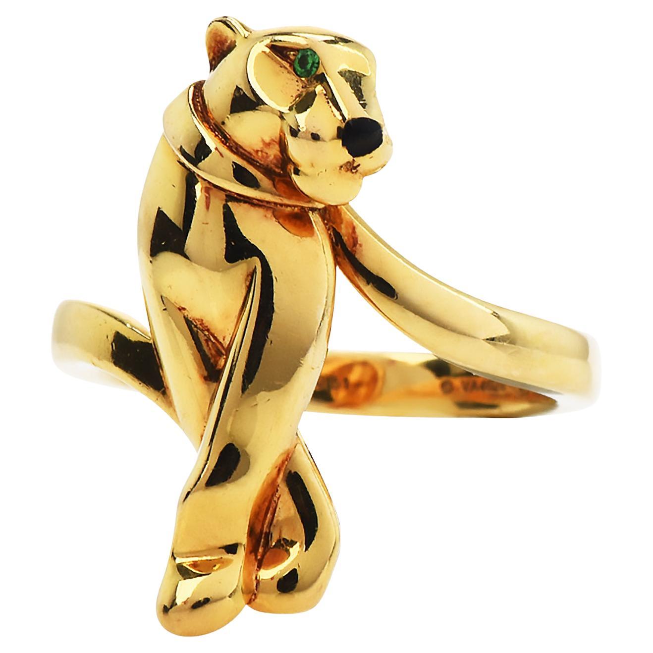 Cartier Panthere de Cartier Tsavorite Onyx 18K Yellow Gold Panther Ring