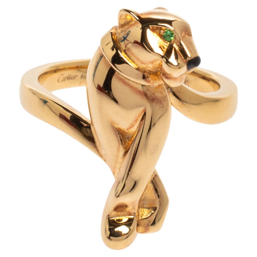 Cartier made this ring so that it can be cherished through waves of change, trends, and generations. The Panthère de Cartier ring has the iconic Panther symbol which has been a sign of recognition of the timeless brand for decades, making the