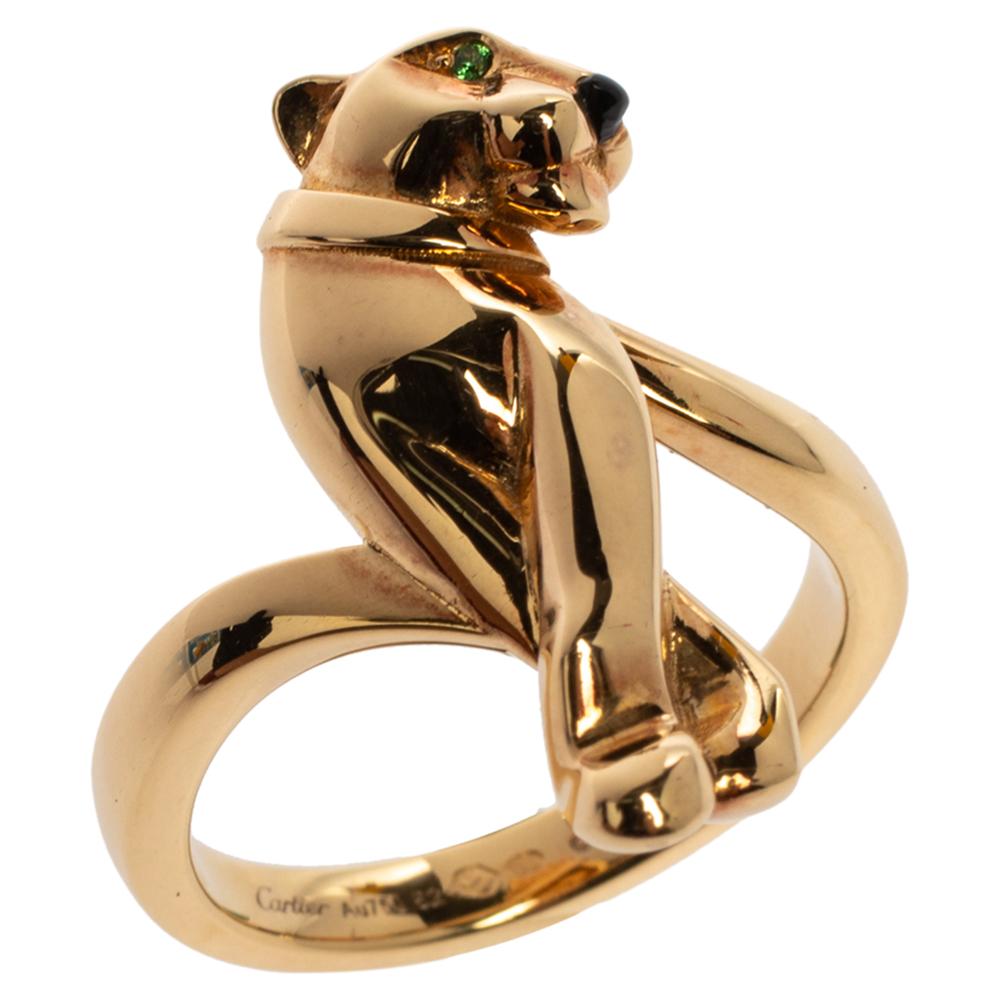 Contemporary Cartier Panthere de Cartier Tsavorite Onyx 18K Yellow Gold Ring Size 52