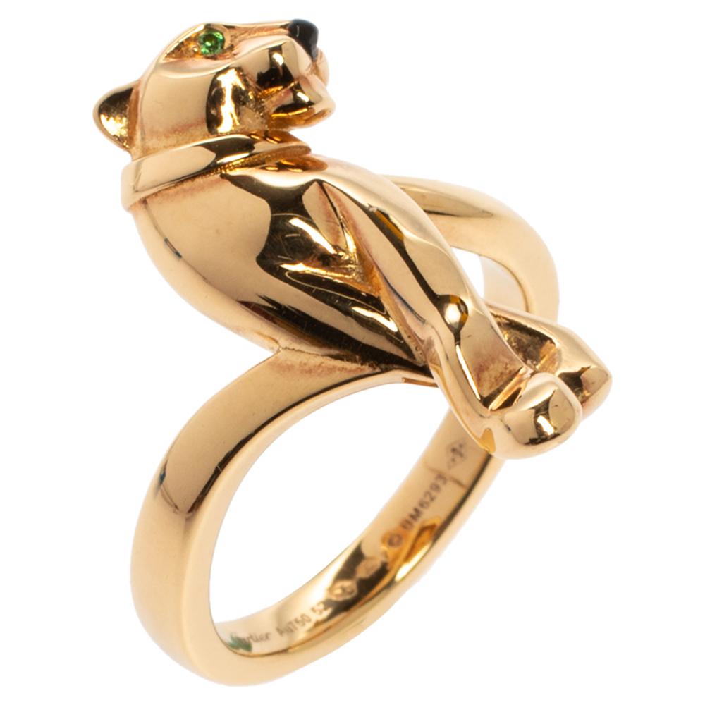 Cartier Panthere de Cartier Tsavorite Onyx 18K Yellow Gold Ring Size 52 1