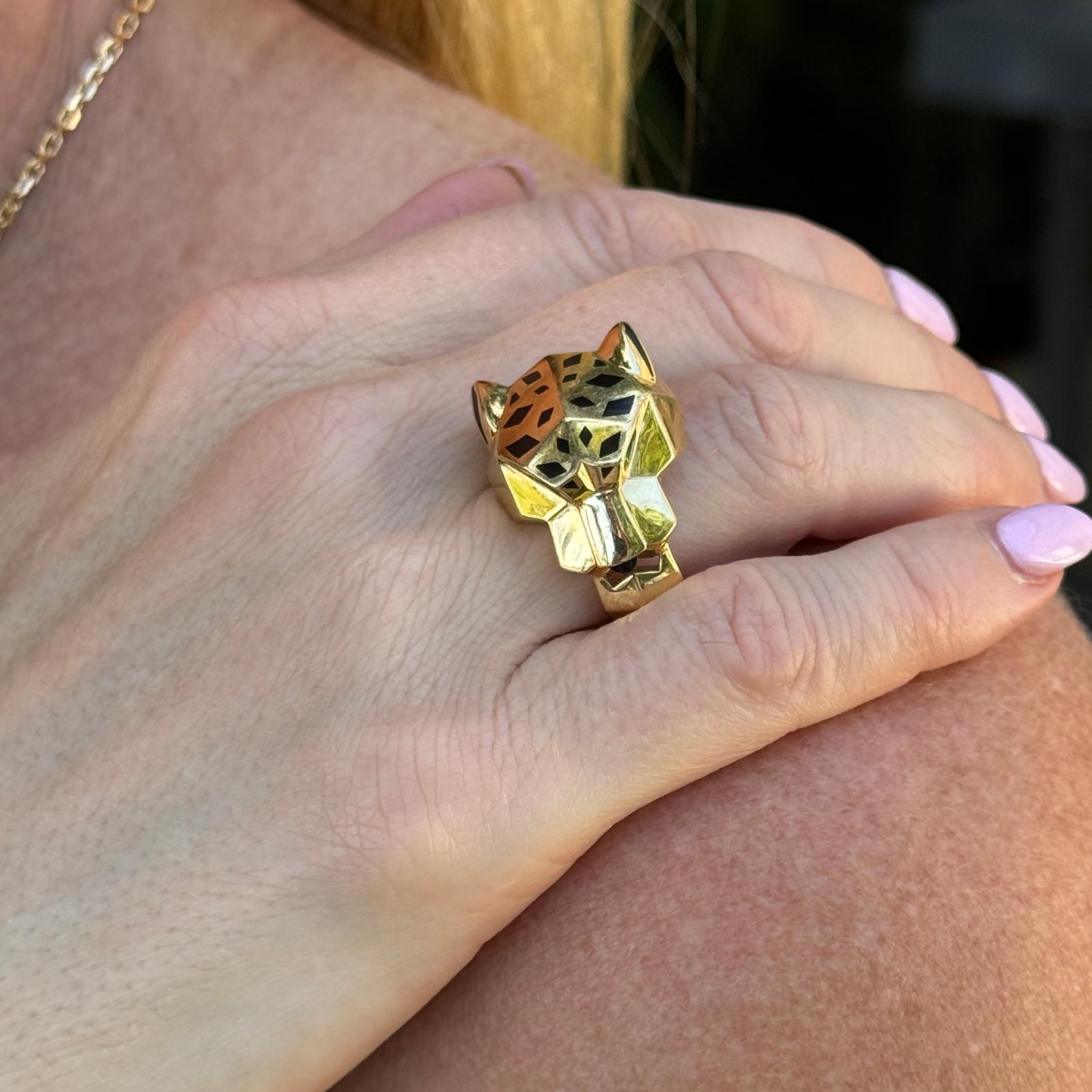 Cartier Panthère de Cartier Tsavortie Black Onyx 18KYG Ring B&P Size 54 ( US 7) in vendita 6