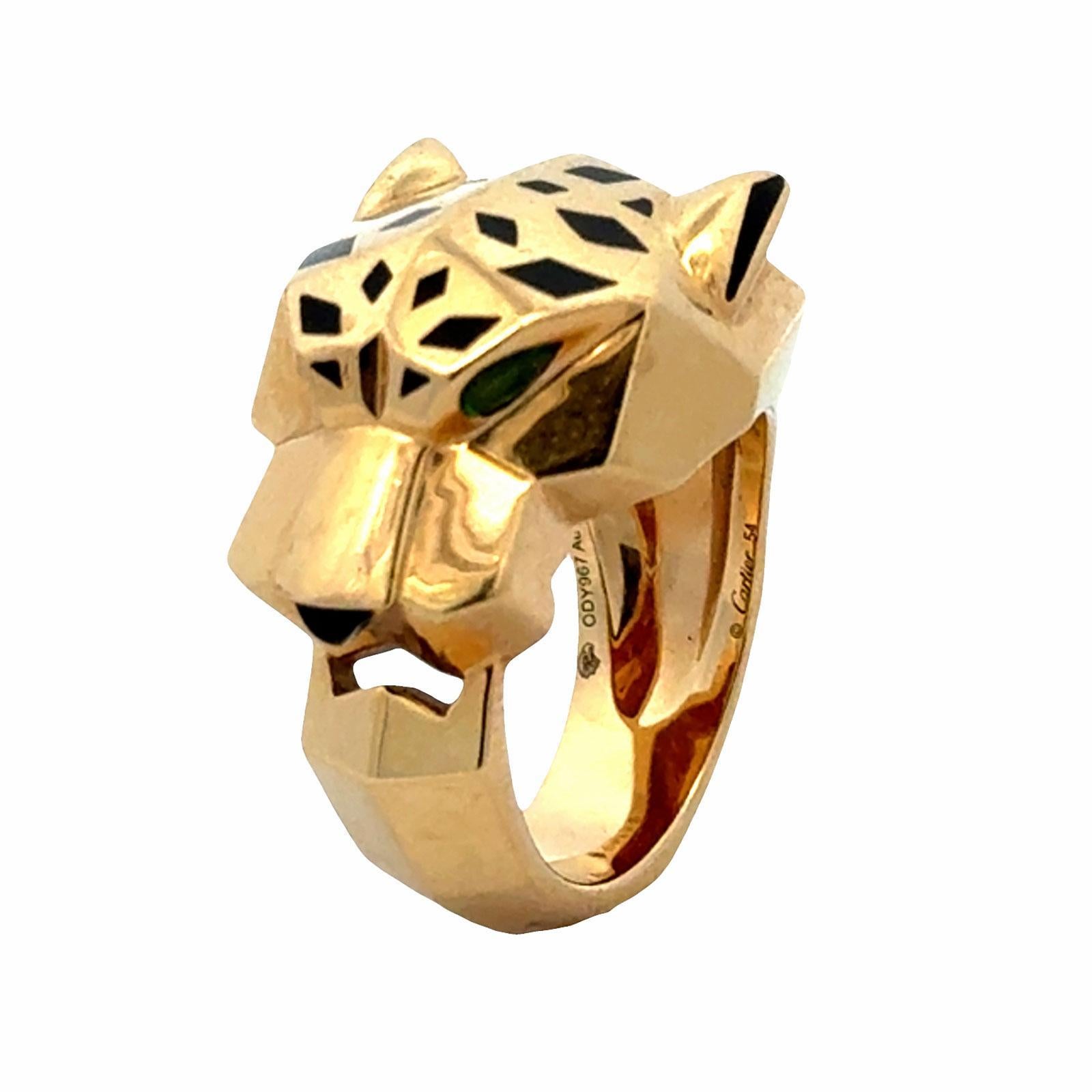 Moderno Cartier Panthère de Cartier Tsavortie Black Onyx 18KYG Ring B&P Size 54 ( US 7) in vendita