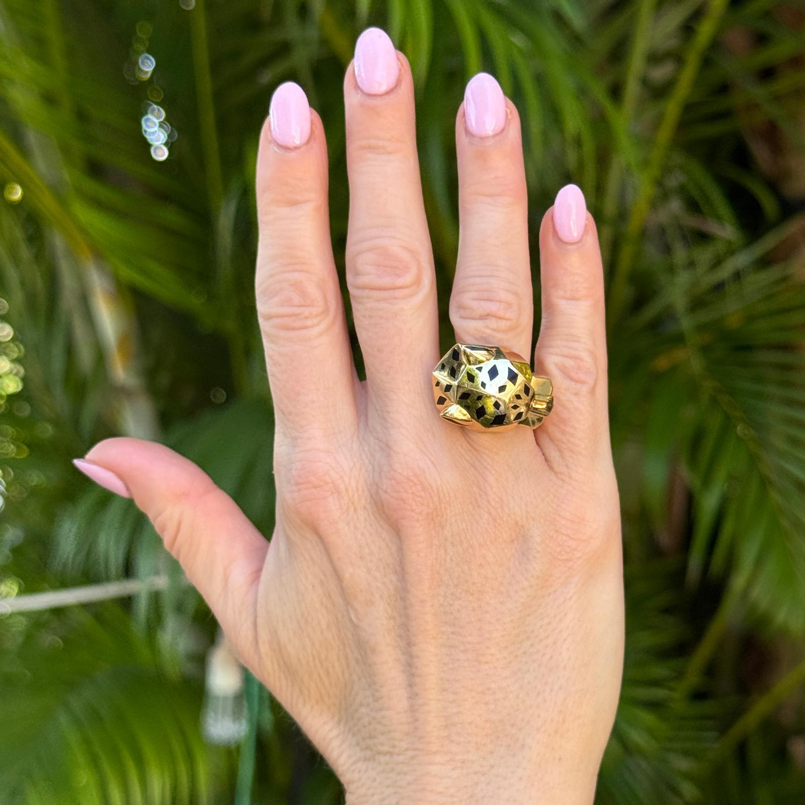 Cabochon Cartier Panthère de Cartier Tsavortie Black Onyx 18KYG Ring B&P Size 54 ( US 7) in vendita
