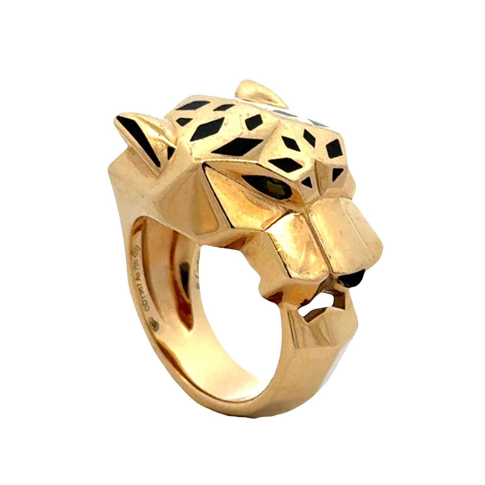 Cartier Panthère de Cartier Tsavortie Black Onyx 18KYG Ring B&P Size 54 ( US 7) In condizioni ottime in vendita a Boca Raton, FL