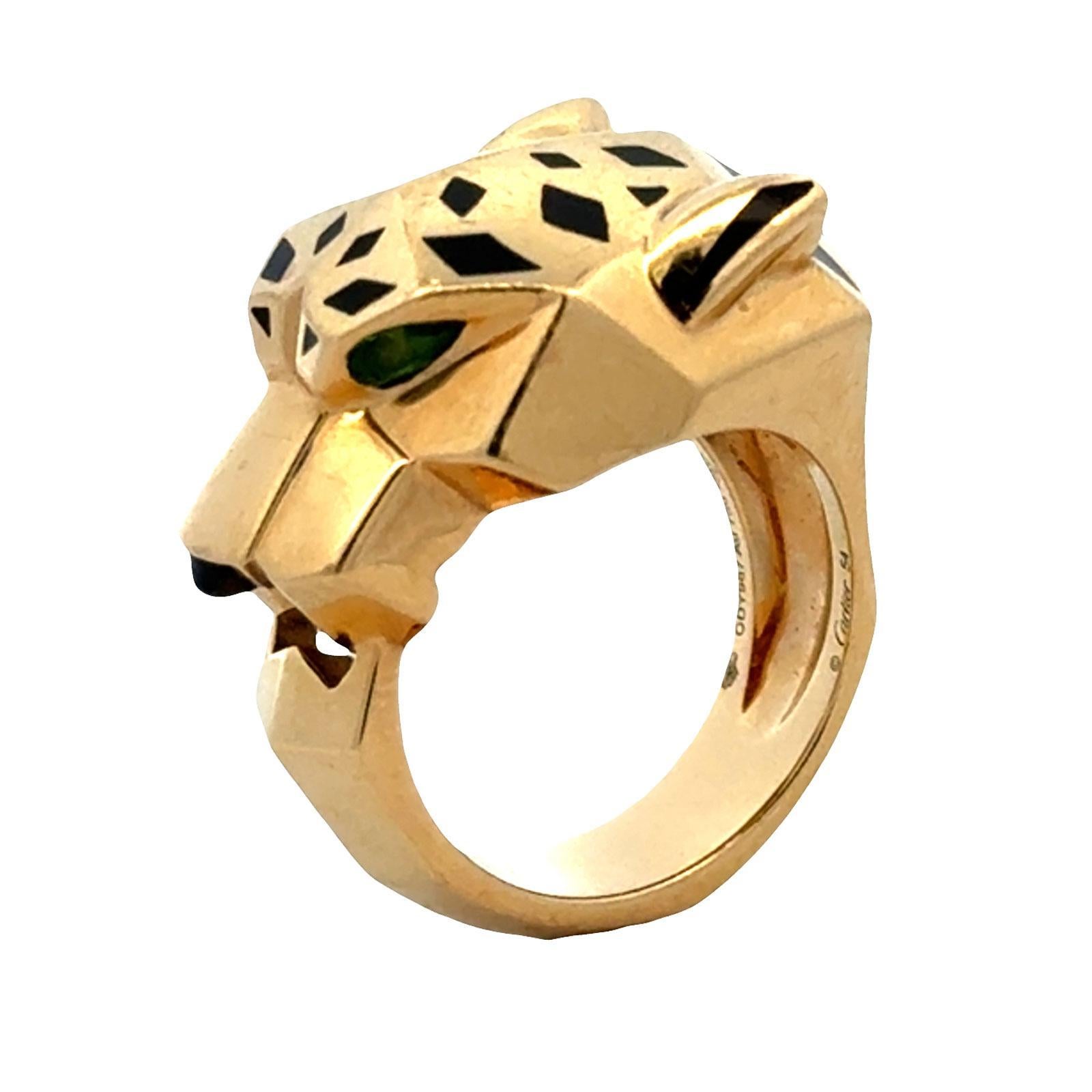Cartier Panthère de Cartier Tsavortie Black Onyx 18KYG Ring B&P Size 54 ( US 7) in vendita 1