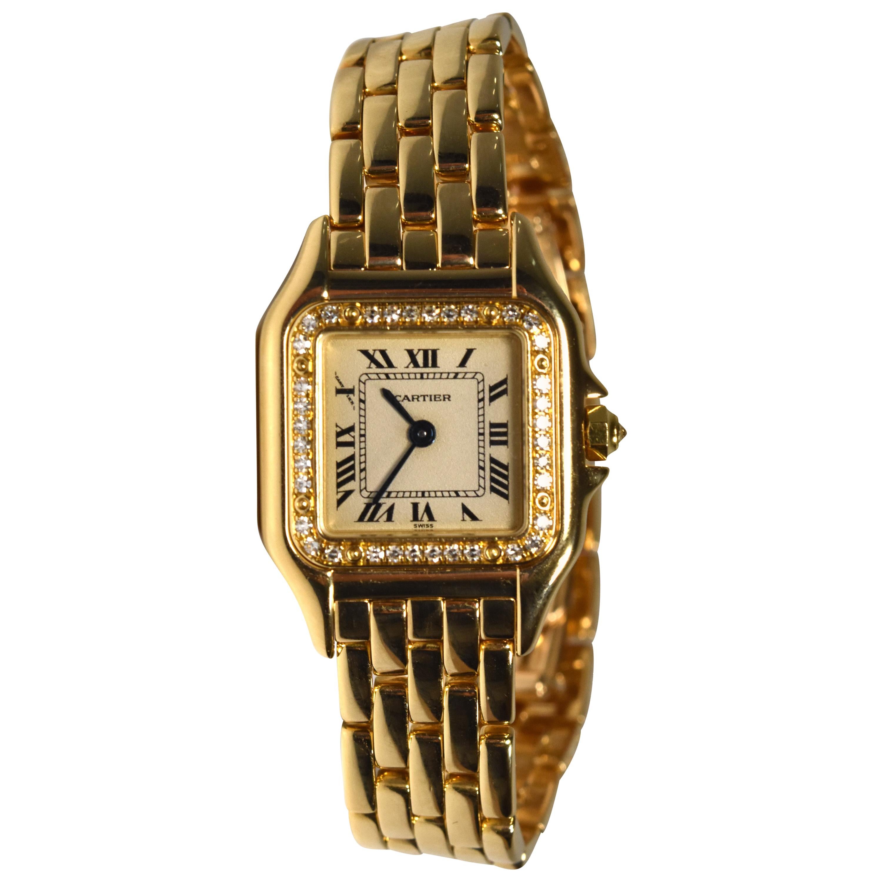 Cartier Panthere De Cartier w/ Diamond Bezel 18k Yellow Gold Watch