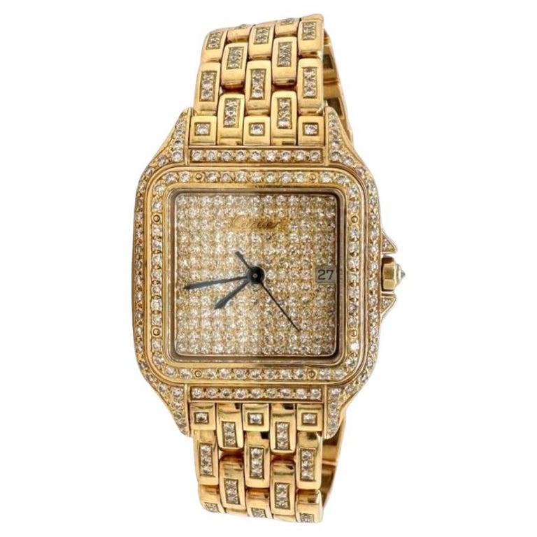 Cartier Montre Panthère de Cartier en or jaune 18 carats avec diamants  personnalisés sur 1stDibs | montre cartier panthère diamant