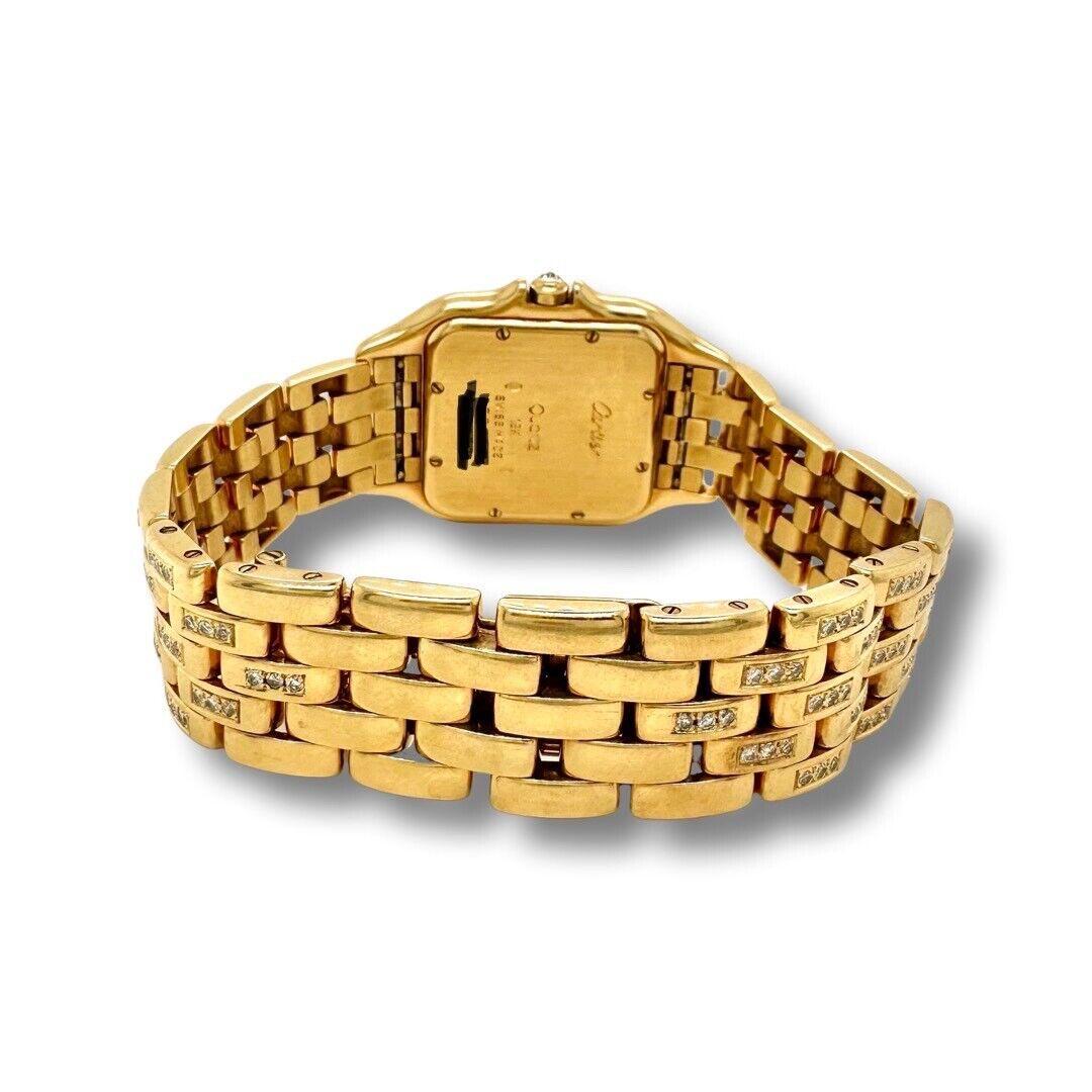 Brilliant Cut Cartier Panthere De Cartier Watch in 18k Yellow Gold with Custom Diamonds For Sale