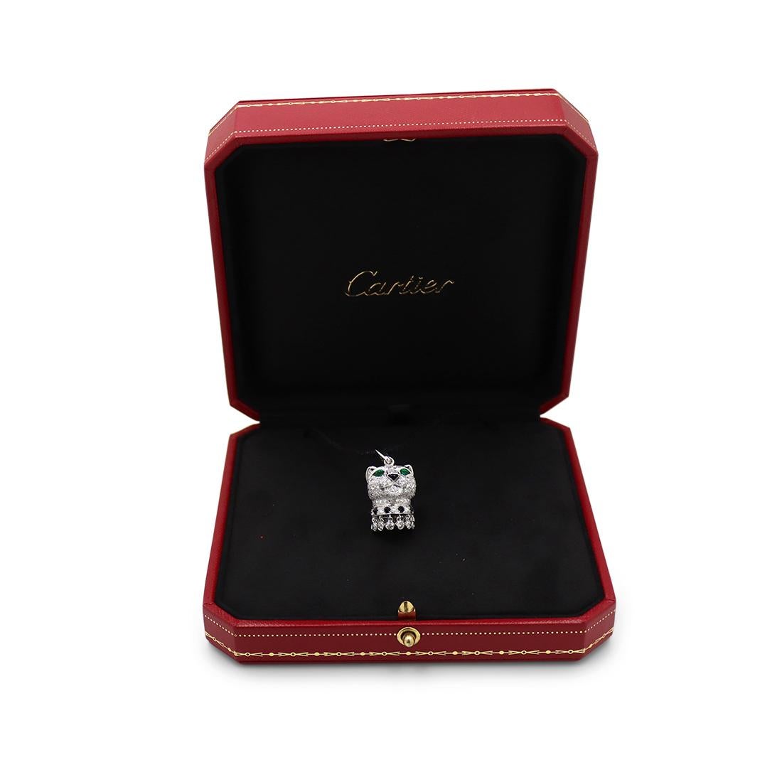 Cartier 'Panthère de Cartier' White Gold Diamond Emerald and Onyx Pendant 1