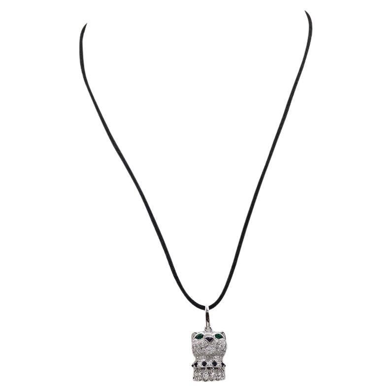 Cartier 'Panthère de Cartier' White Gold Diamond Emerald and Onyx Pendant