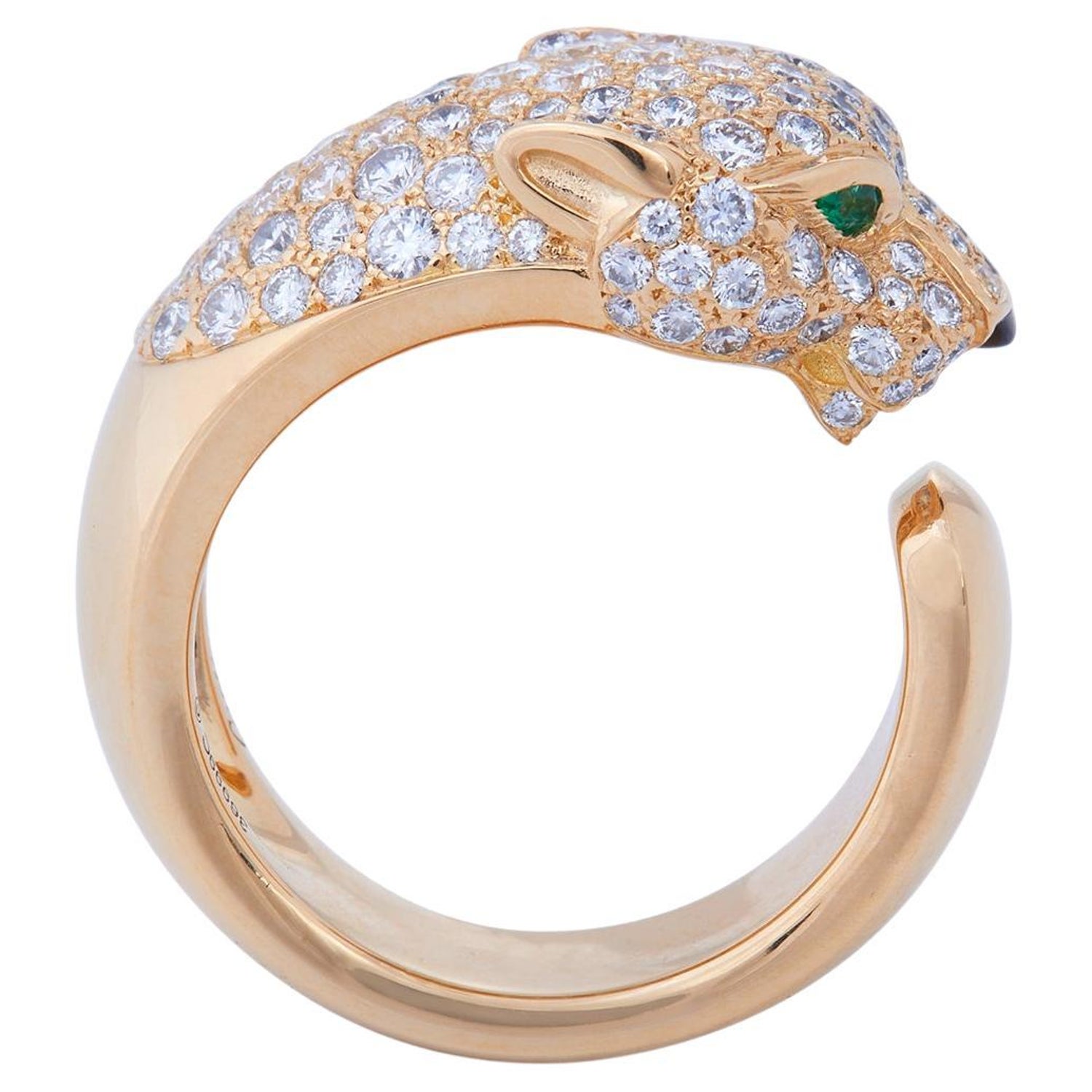 Cartier Panthère De Cartier Yellow Gold Diamond Emerald and Onyx Ring For  Sale at 1stDibs