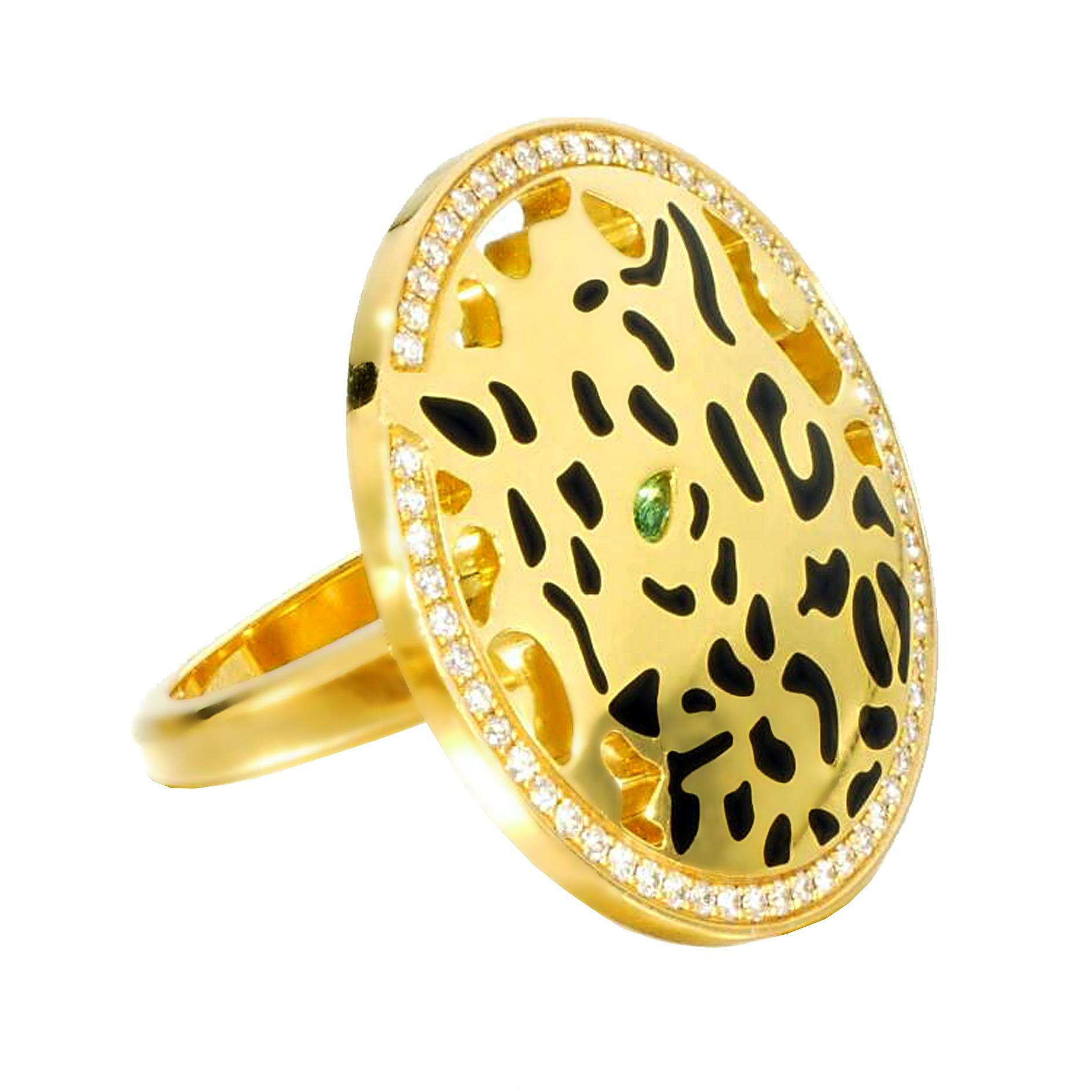 Round Cut Cartier Panthere De Cartier Yellow Gold Diamond Ring For Sale