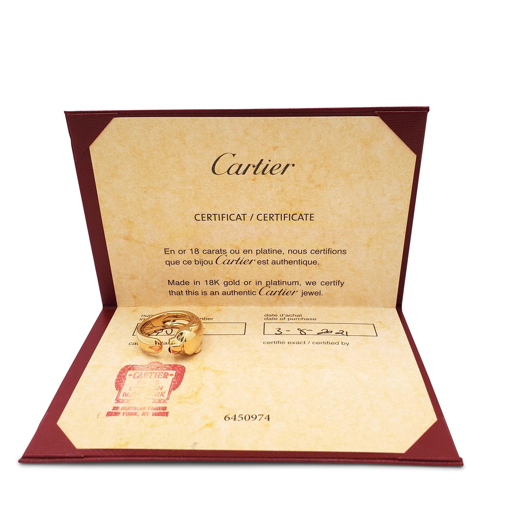 Women's or Men's Cartier Panthère de Cartier Yellow Gold, Onyx, and Tsavorite Garnet Ring