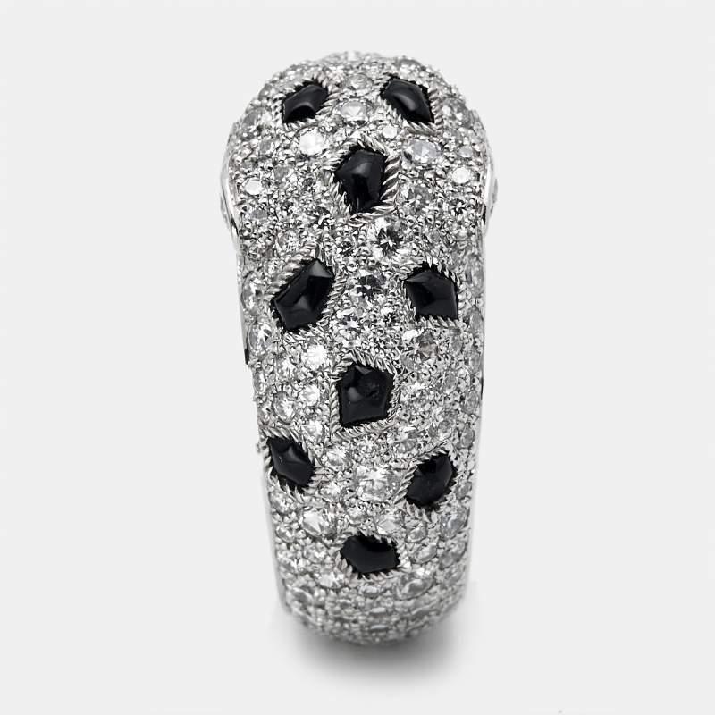 Cartier Panthere De Diamond Onyx Emerald 18K White Gold Cocktail Ring Size 48 2