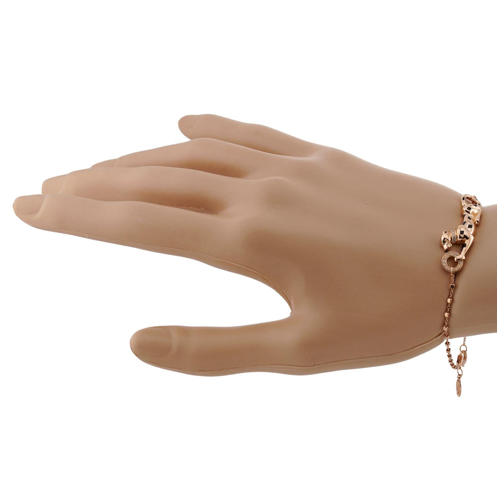Taglio brillante Cartier Panthere De Diamond Tsavorite Bracciale in oro rosa Scatola con documenti in vendita