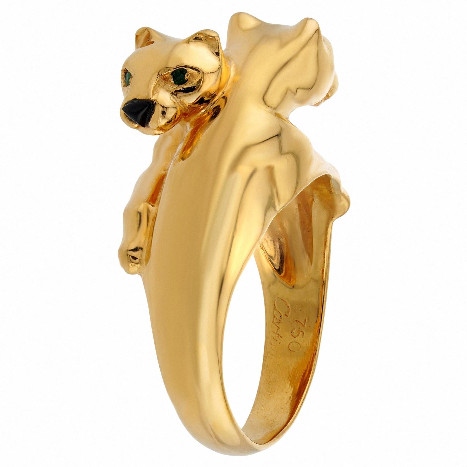 CARTIER Panthere de Double Head Smaragd-Gelbgoldring. Gr. 7,25 - EU 55. Damen im Angebot