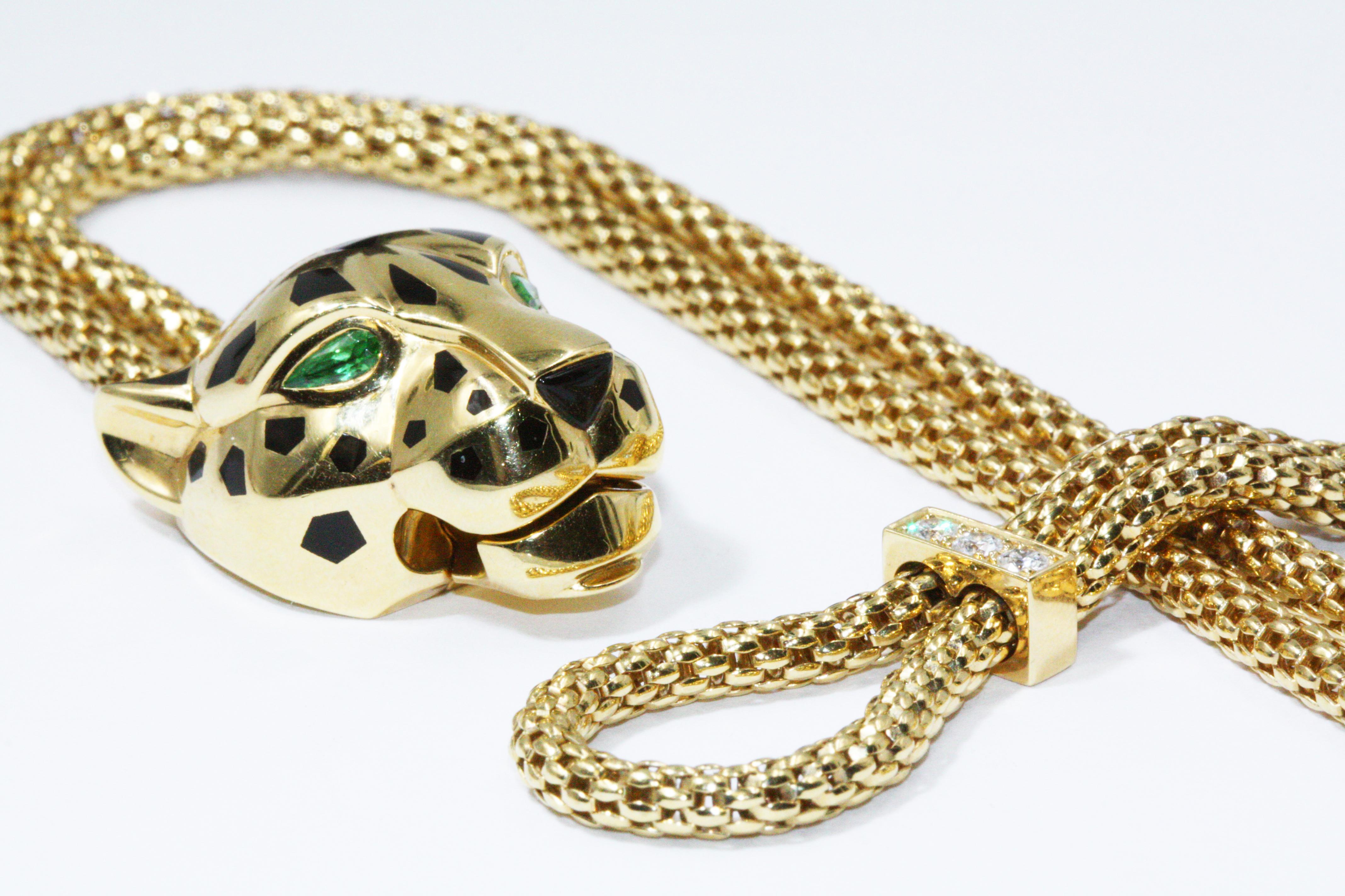 Cartier Panthère De Necklace Yellow Gold, Lacquer, Diamonds, Tsavorite Garnet In Excellent Condition In New York, NY