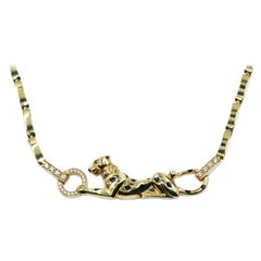Cartier Panthere de Necklace Yellow Gold, Lacquer, Diamonds, Tsavorite Garnet