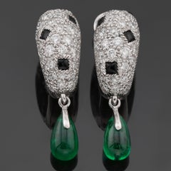 CARTIER Panthere de Pave Diamond Emerald White Gold Drop Earrings