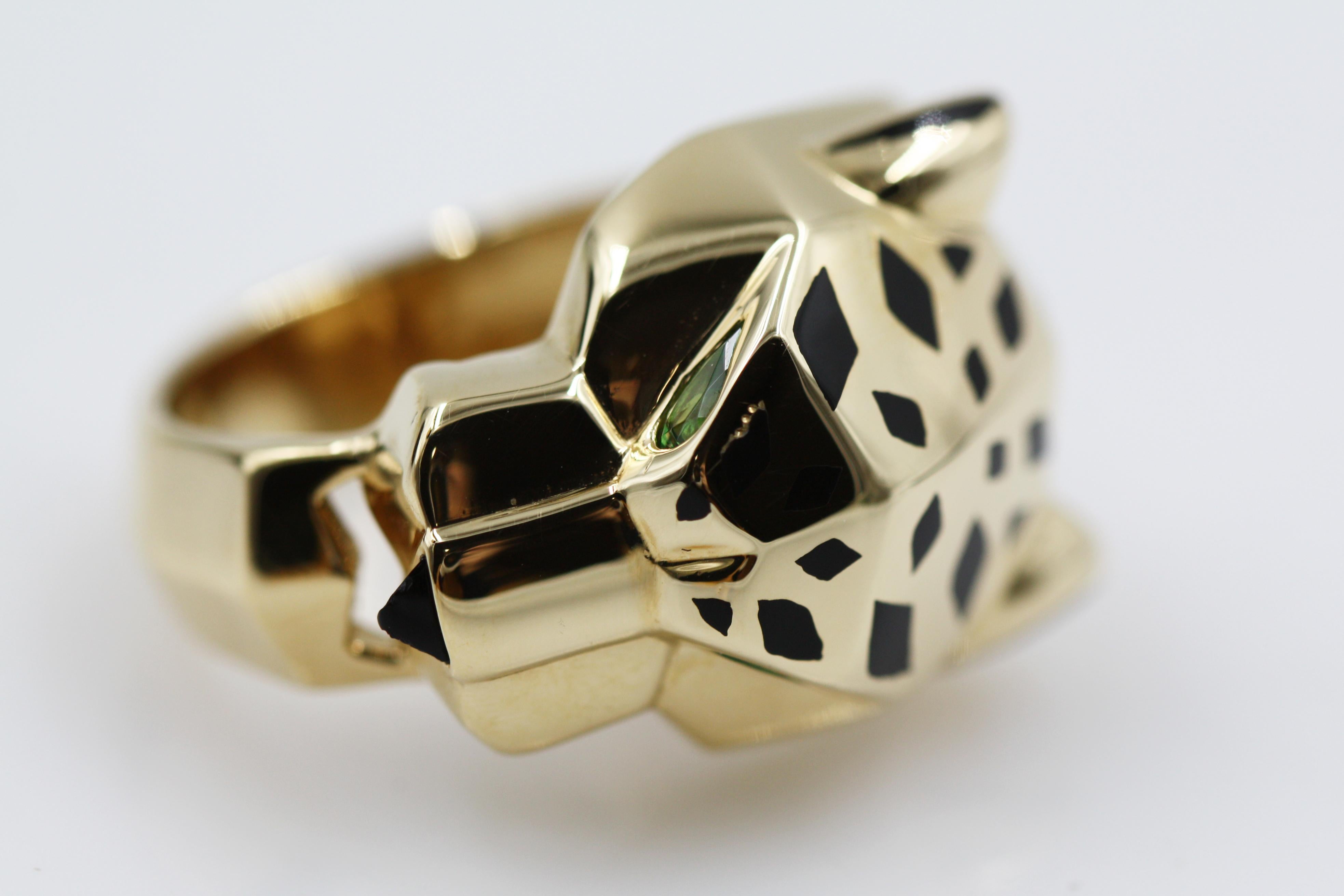 Cartier Panthère de Ring 18 Karat Yellow Gold, Lacquer, Tsavorite Garnet, Onyx 2