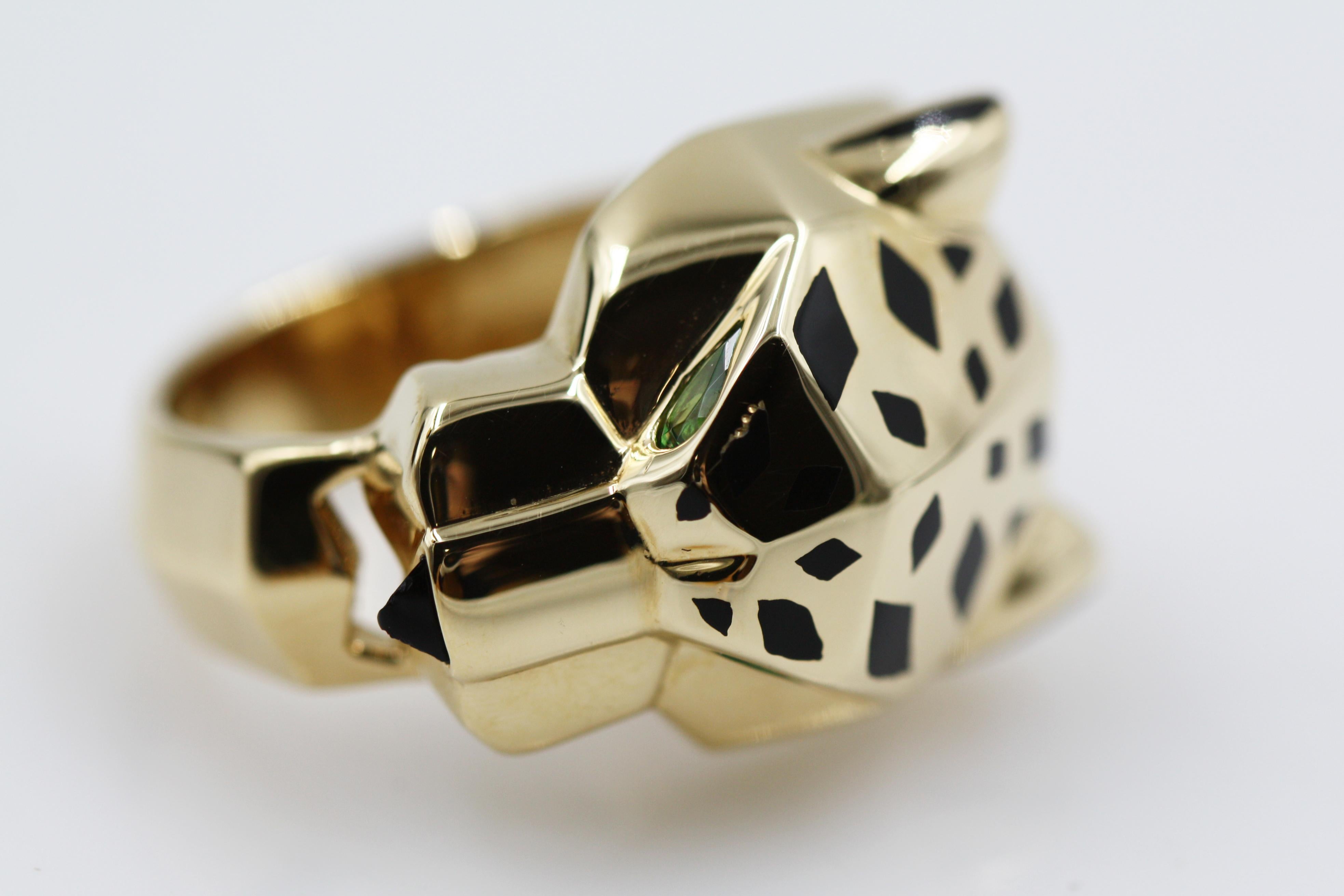 Cartier Panthère de Ring 18 Karat Yellow Gold, Lacquer, Tsavorite Garnet, Onyx For Sale 1
