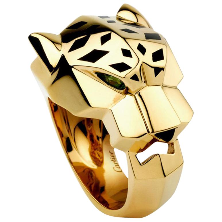 Cartier Panthère de Ring 18 Karat Yellow Gold, Lacquer, Tsavorite Garnet, Onyx