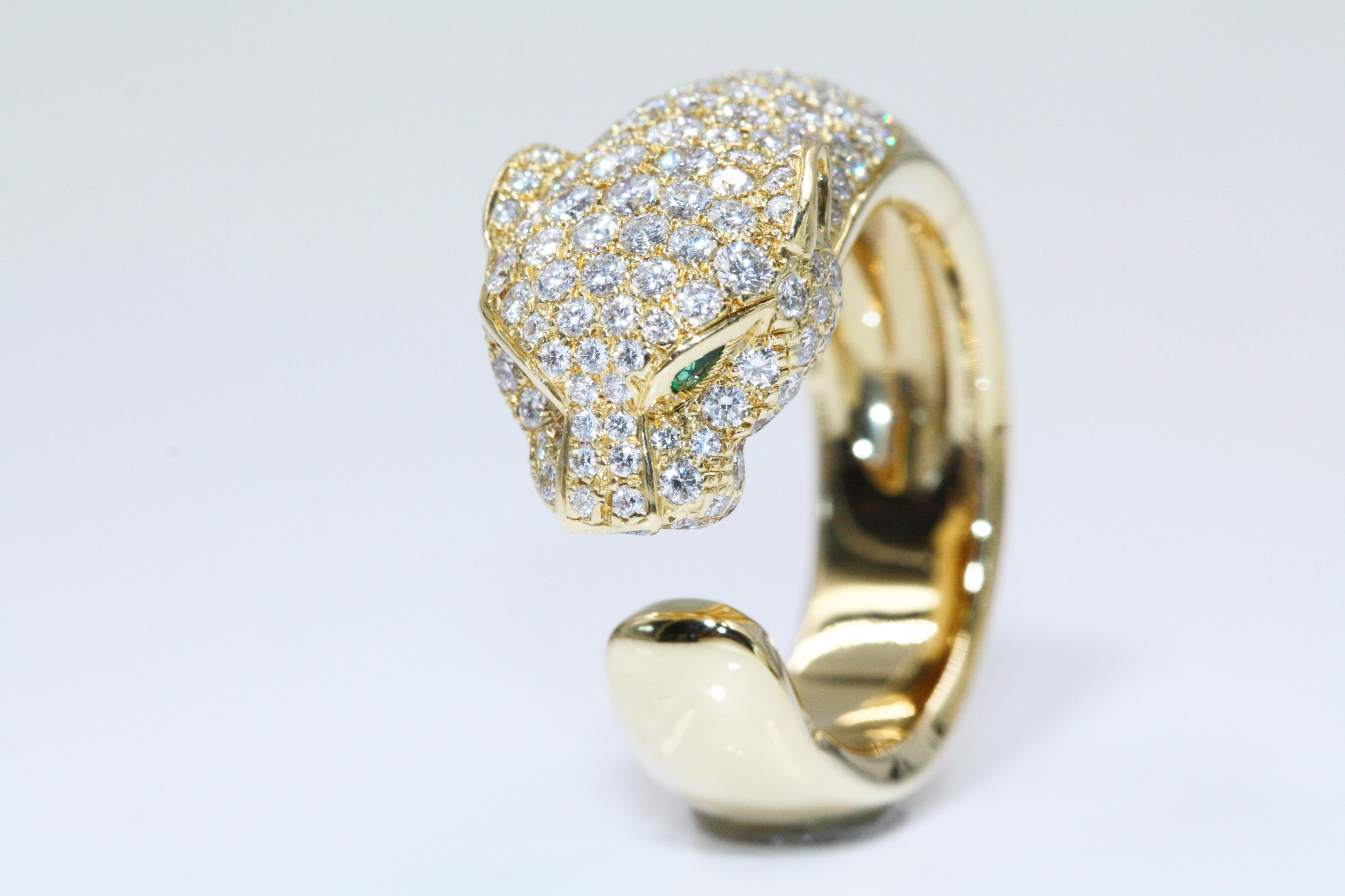 Women's Cartier Panthère de Ring, Yellow Gold, Diamonds, Emeralds, Onyx
