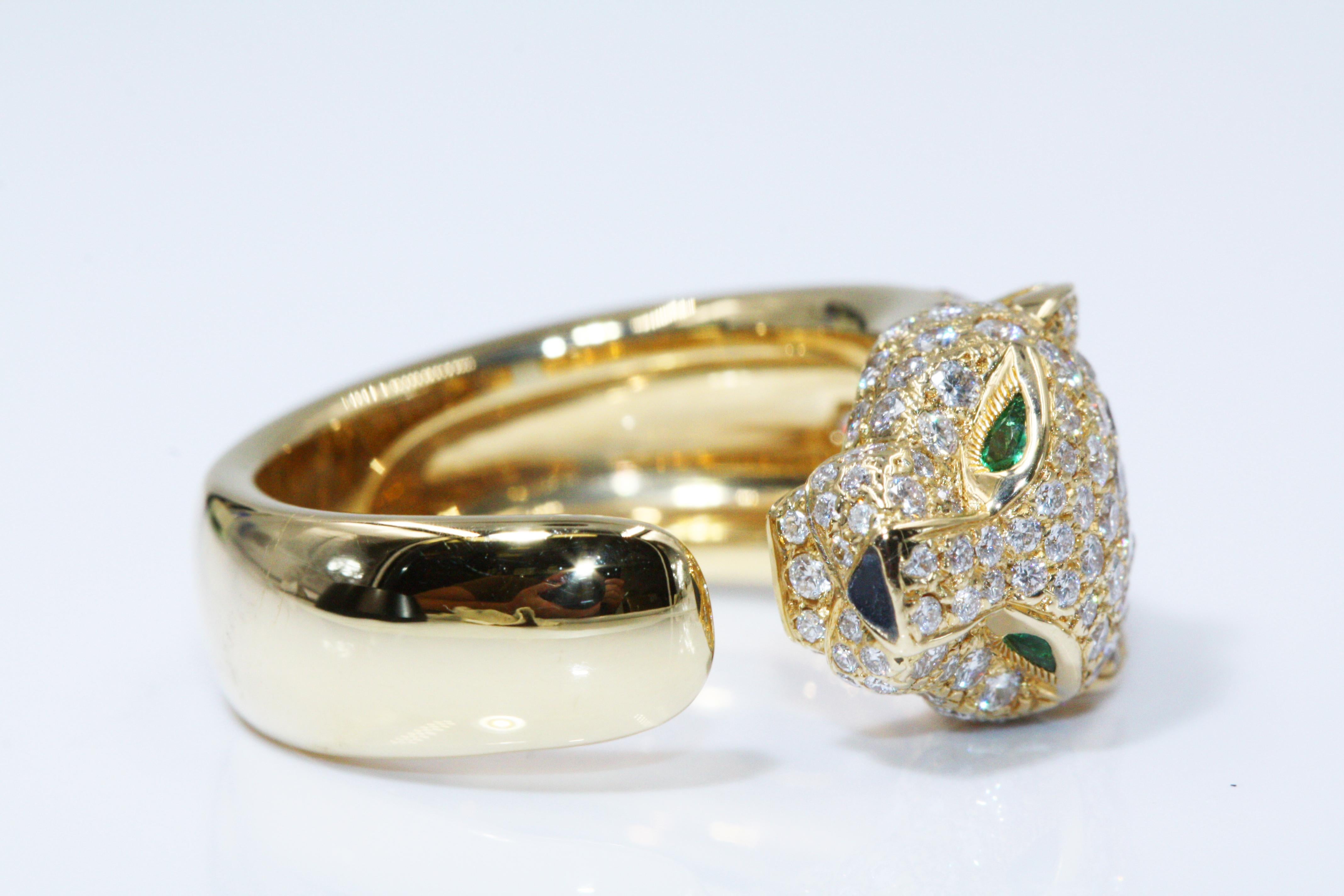 Cartier Panthère de Ring, Yellow Gold, Diamonds, Emeralds, Onyx For Sale 2