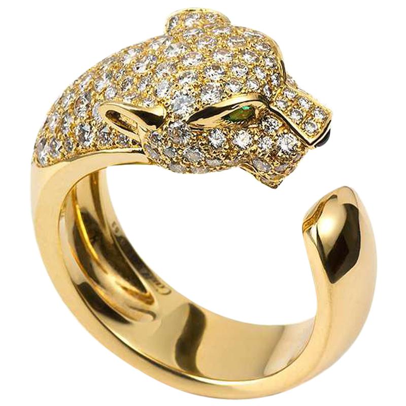 Cartier Panthère de Ring, Yellow Gold, Diamonds, Emeralds, Onyx For Sale