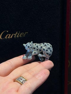 Cartier Panthère de White Gold Full Pave Diamond Sapphires Panther Ring Size 52