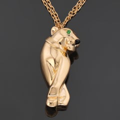 CARTIER Panthere Demantoid Garnet Onyx Yellow Gold Pendant Necklace