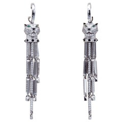 Cartier Panthere Diamond, 18 Karat Gold and Black Lacquer Pendant Earrings