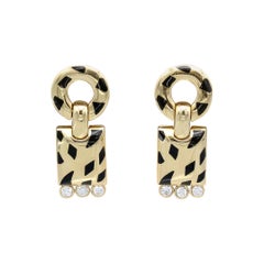 Cartier Panthere Diamond, 18 Karat Gold and Black Lacquer Pendant Earrings