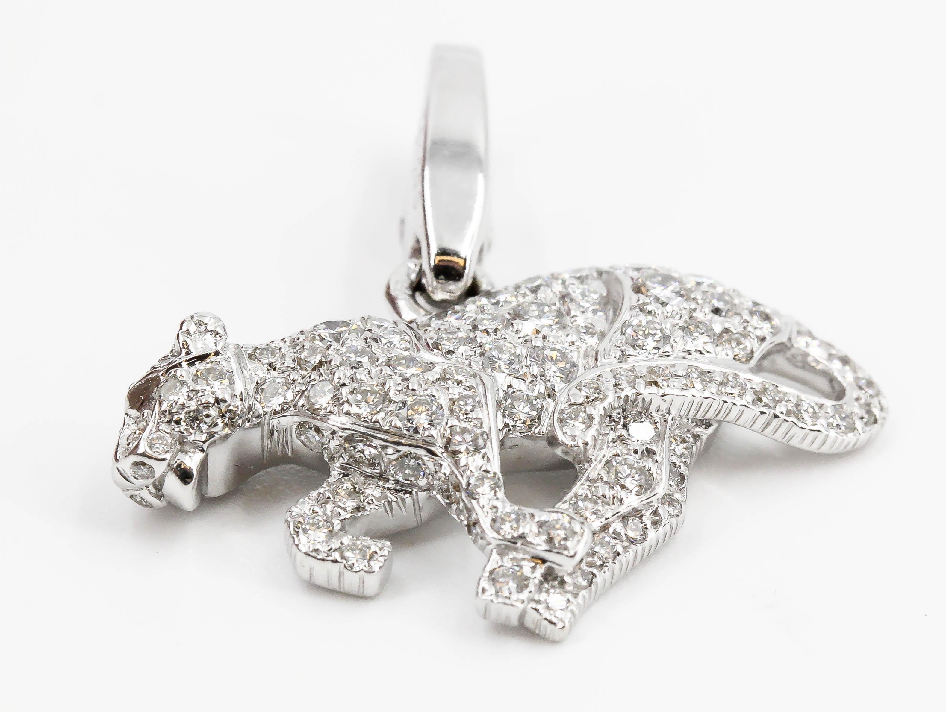 Women's or Men's Cartier Panthere Diamond 18 Karat White Gold Charm Pendant For Sale