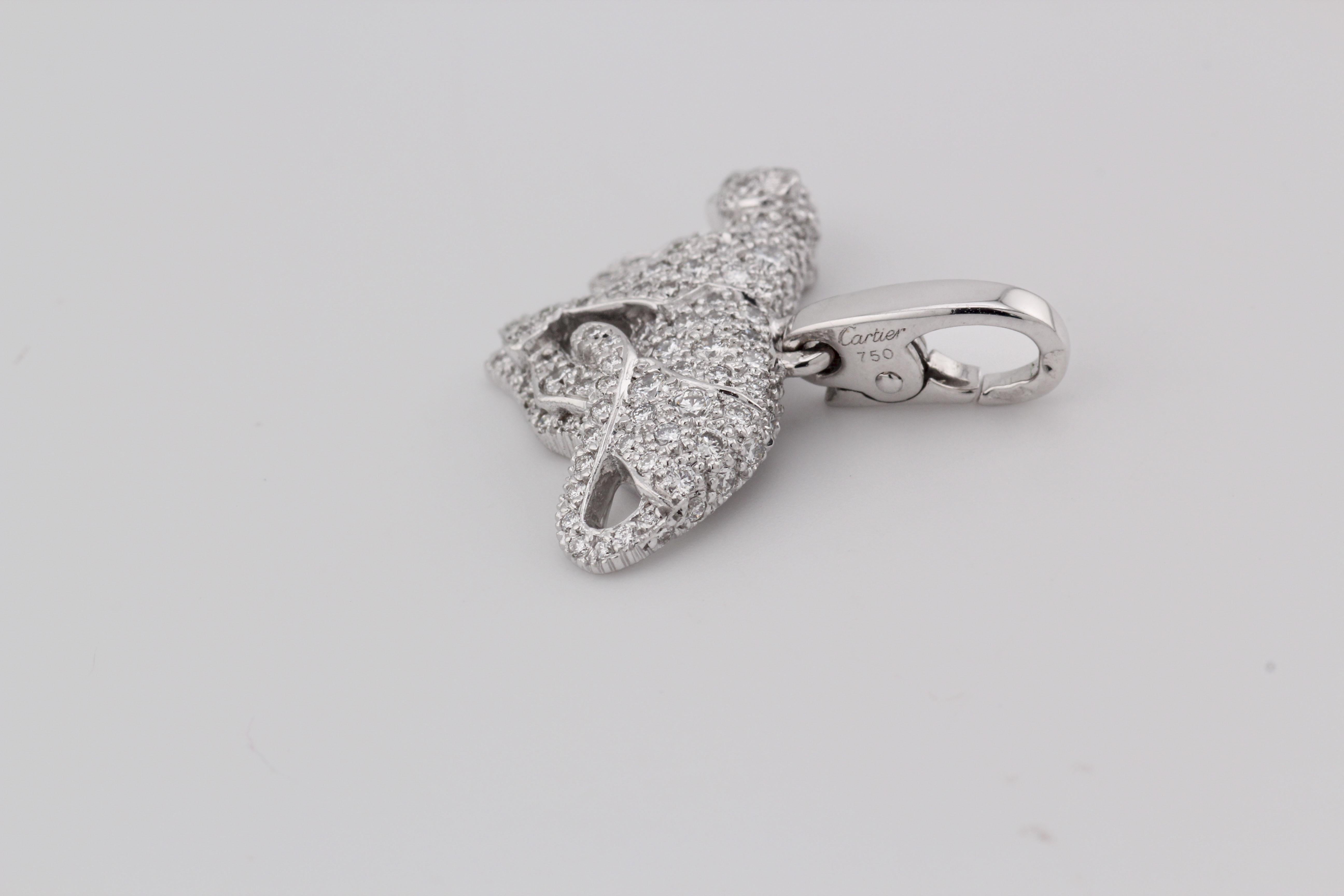Ciondolo charme Cartier Panthere Diamond in oro bianco 18 carati in vendita 1