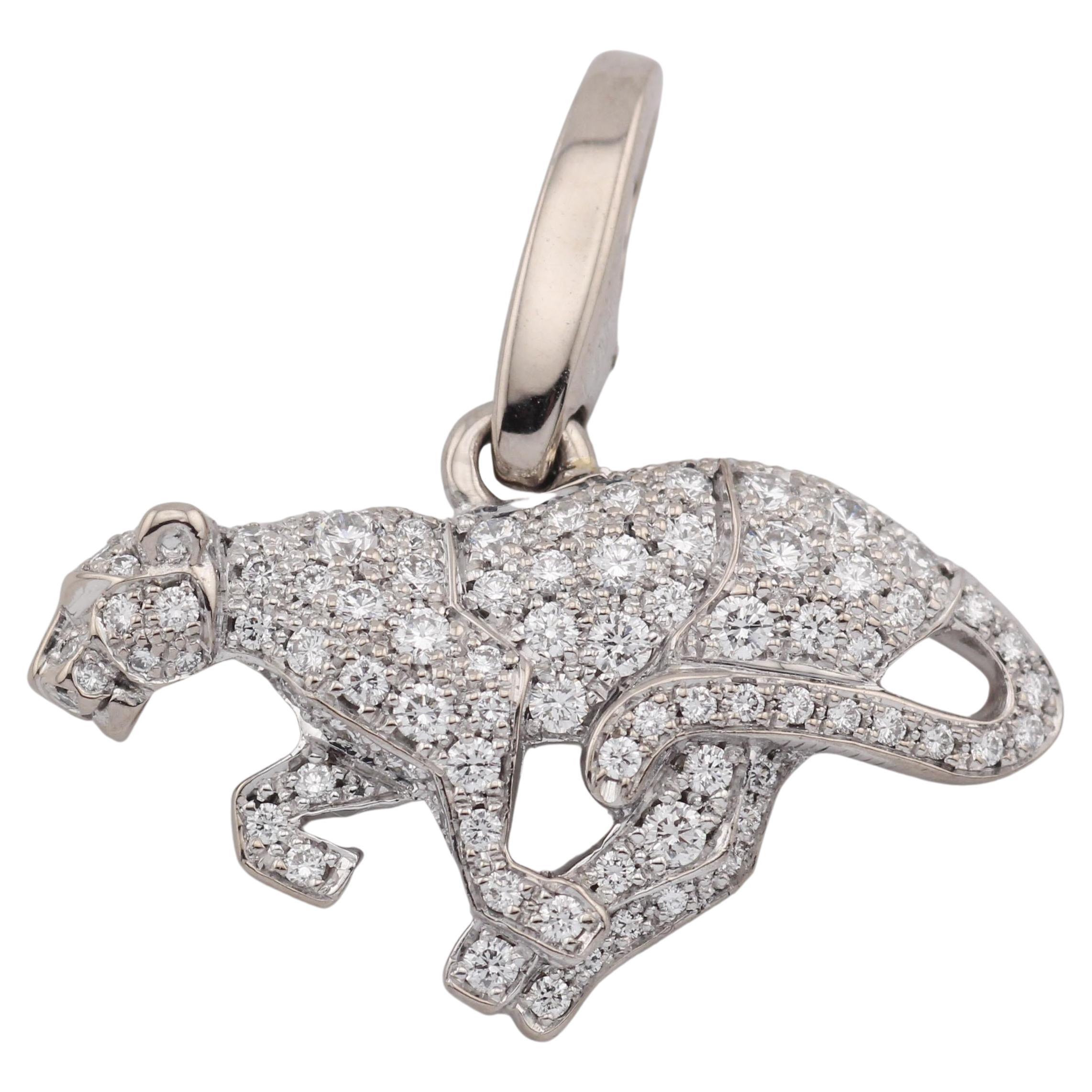 Ciondolo charme Cartier Panthere Diamond in oro bianco 18 carati in vendita