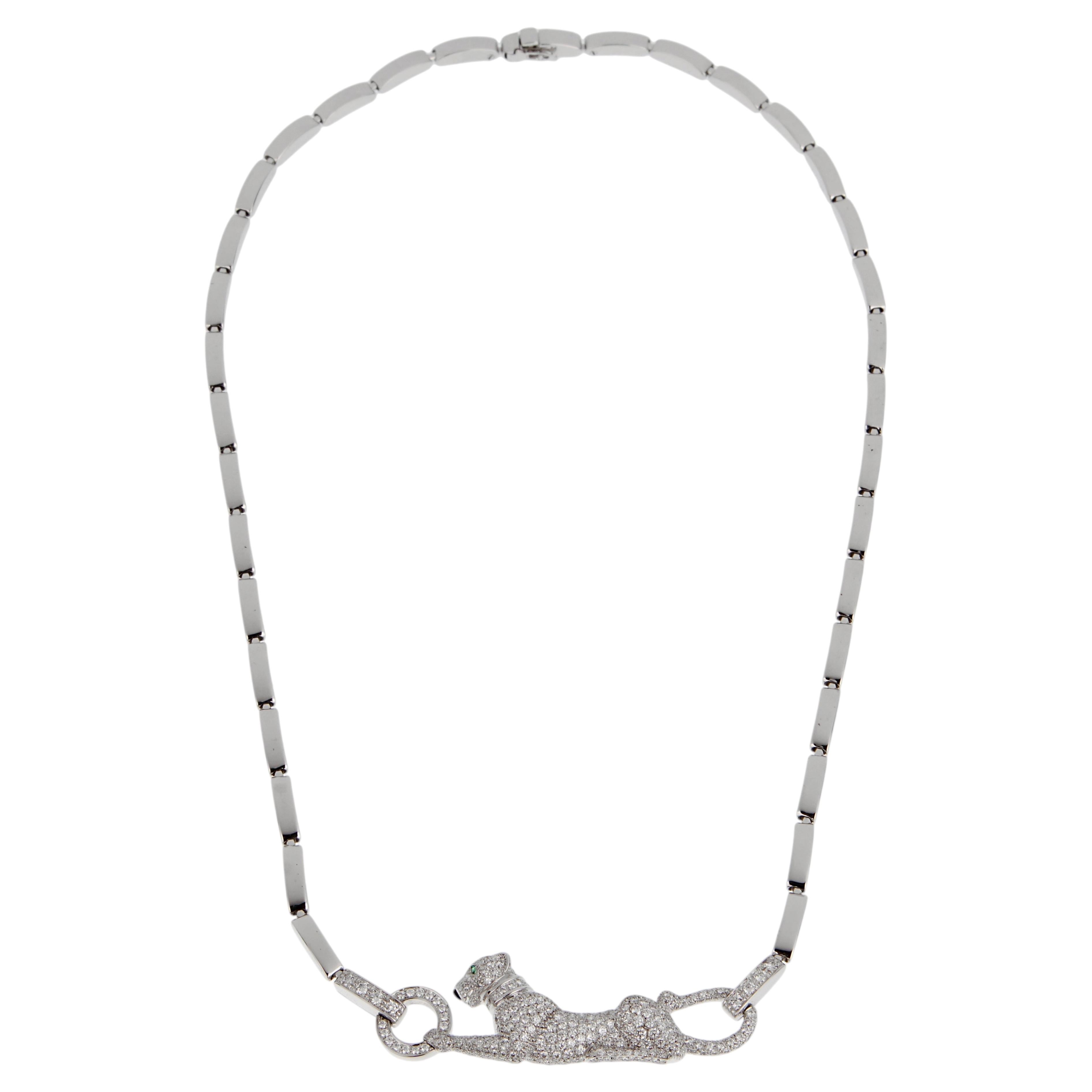 Cartier Panthere Diamond 18K White Gold Pendant Necklace For Sale