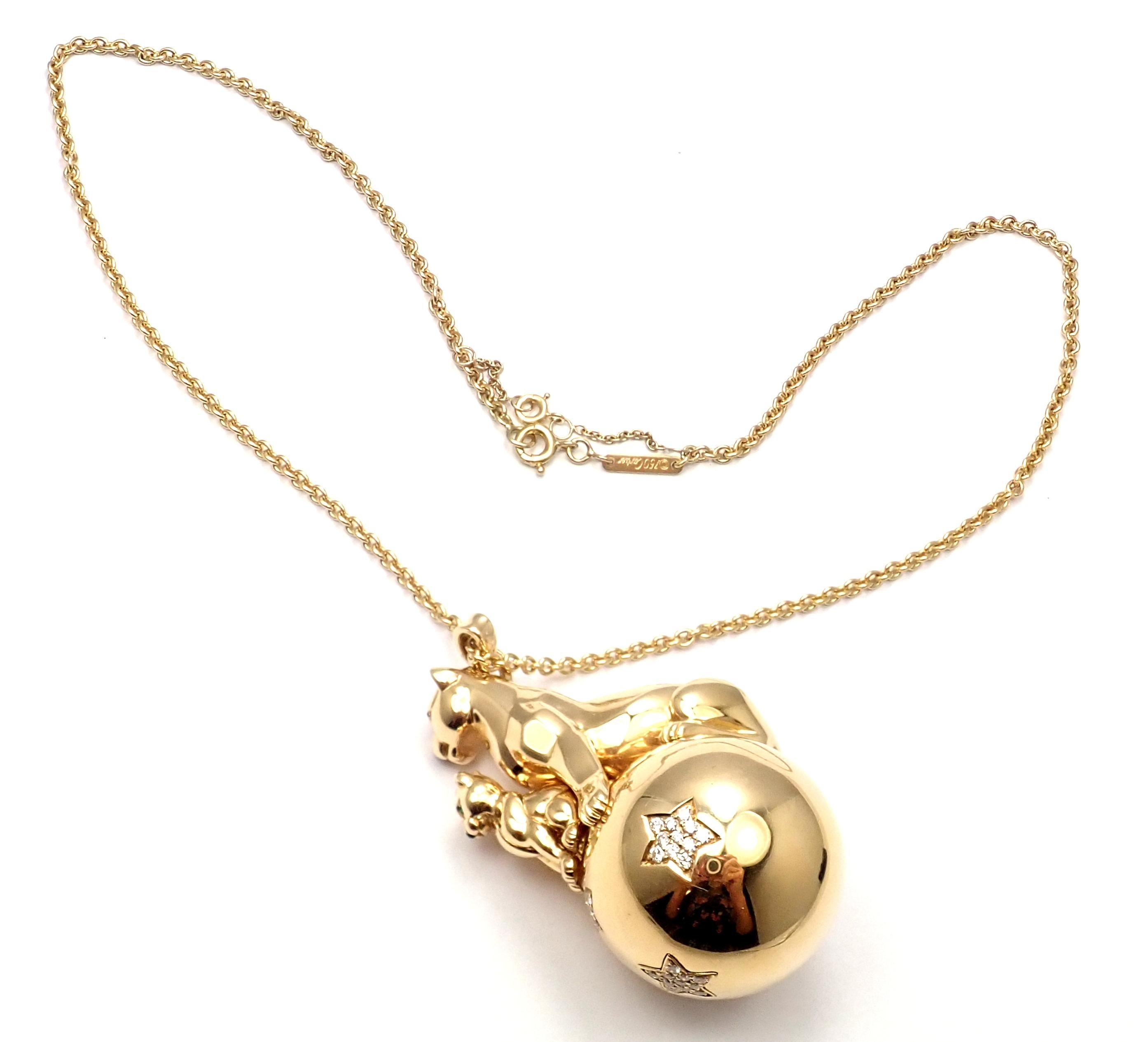 Brilliant Cut Cartier Panthere Diamond 2 Panthers Balloon Yellow Gold Pendant Necklace