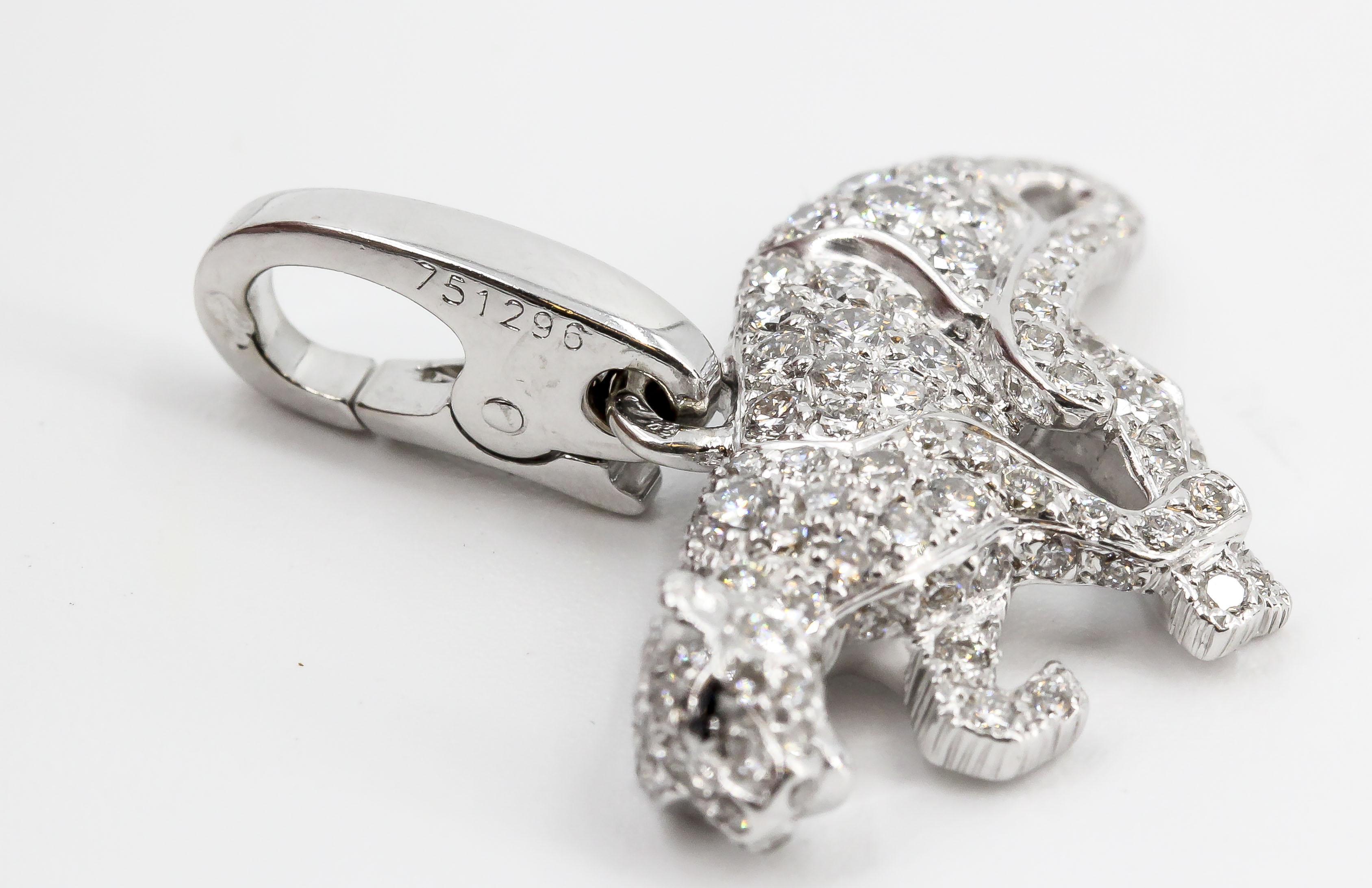 Brilliant Cut Cartier Panthere Diamond and 18 Karat White Gold Charm Pendant