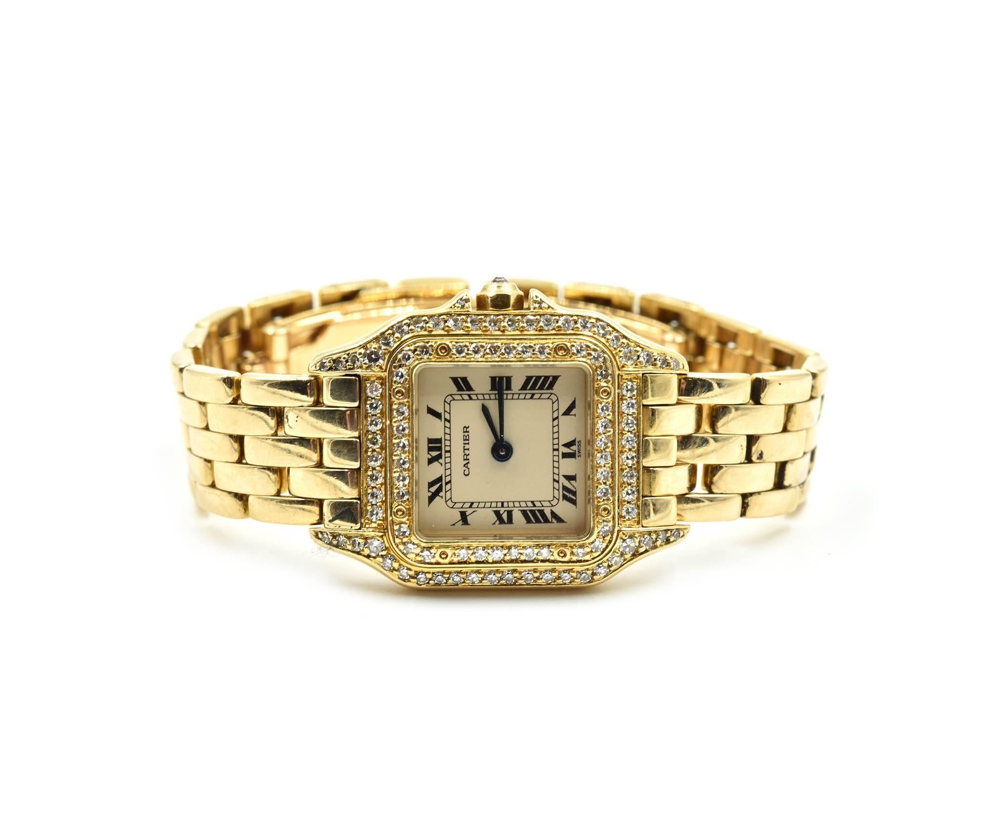 Round Cut Cartier Yellow Gold Diamond Panthere quartz Wristwatch Ref 1131