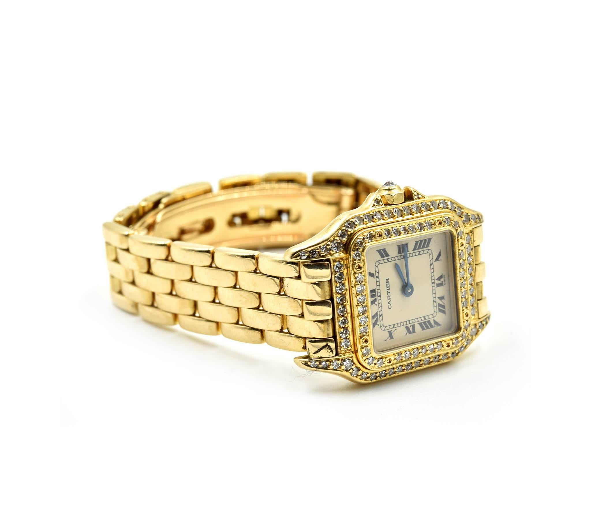 Cartier Yellow Gold Diamond Panthere quartz Wristwatch Ref 1131 In Excellent Condition In Scottsdale, AZ