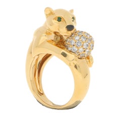 Retro Cartier Panthere Diamond Cocktail / Engagement Ring Set in 18k Yellow Gold  