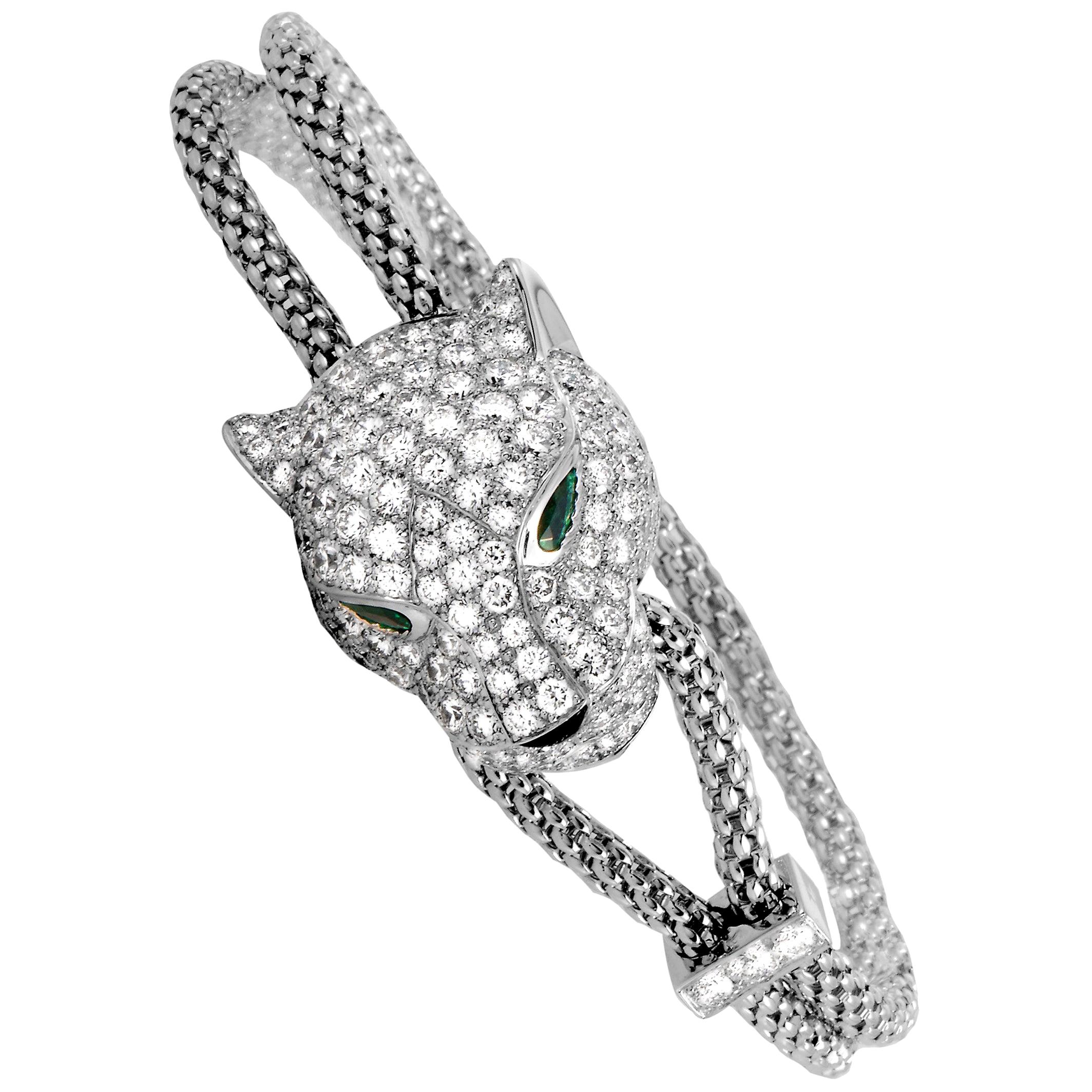 Cartier Panthère Diamond, Emerald and Onyx White Gold Panther Bracelet