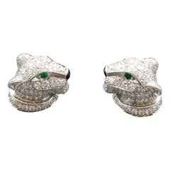 Cartier Panthere Diamond Emerald Onyx and 18 Karat White Gold Cufflinks